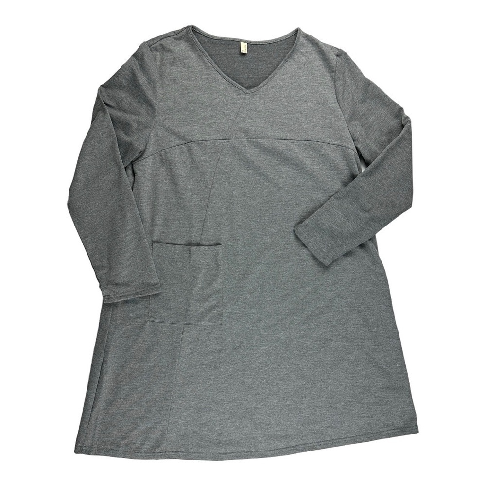 Anself Long Sleeve V-neck Dress Grey Size 2XL